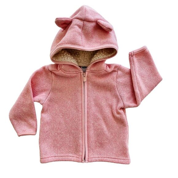 Old Navy Pink Critter Ears Zip Front Knit Hoodie Size 12-18 months - Picture 1 of 5